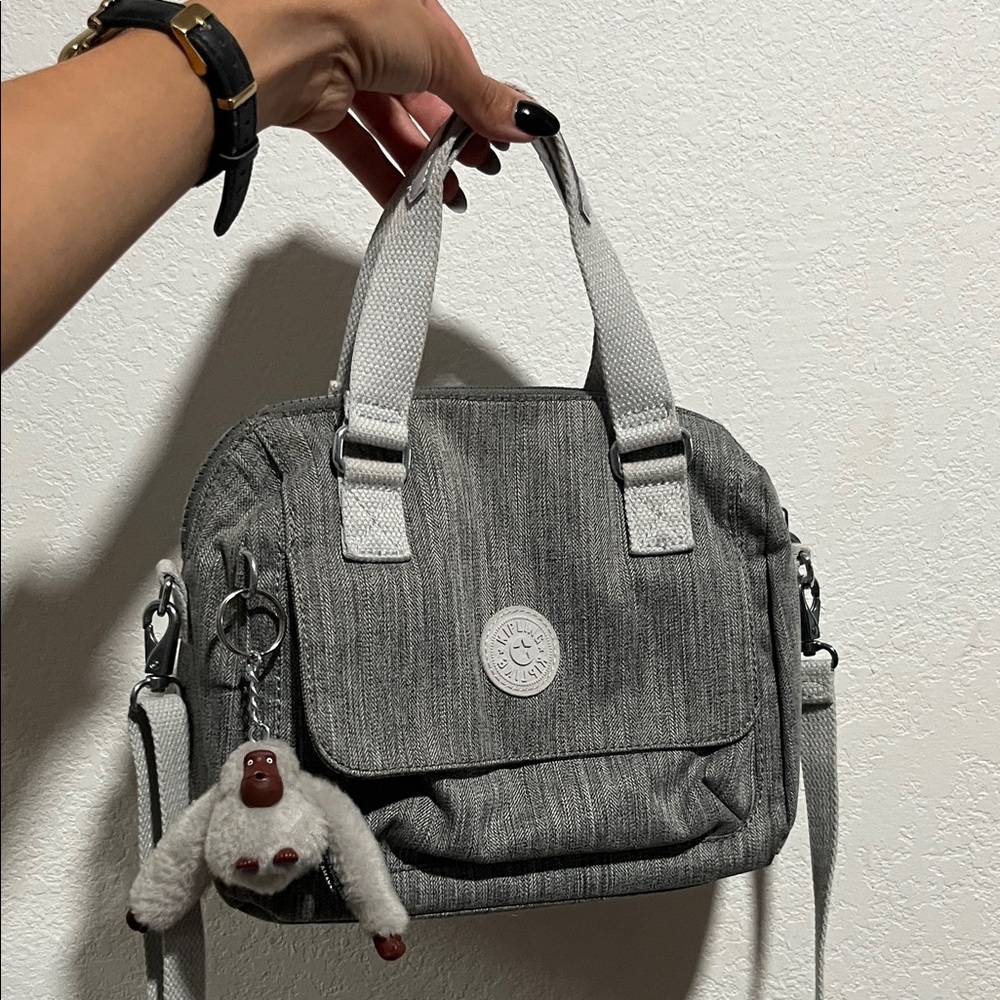 Kipling Heather Gray Crossbody Satchel with Monkey Charm
